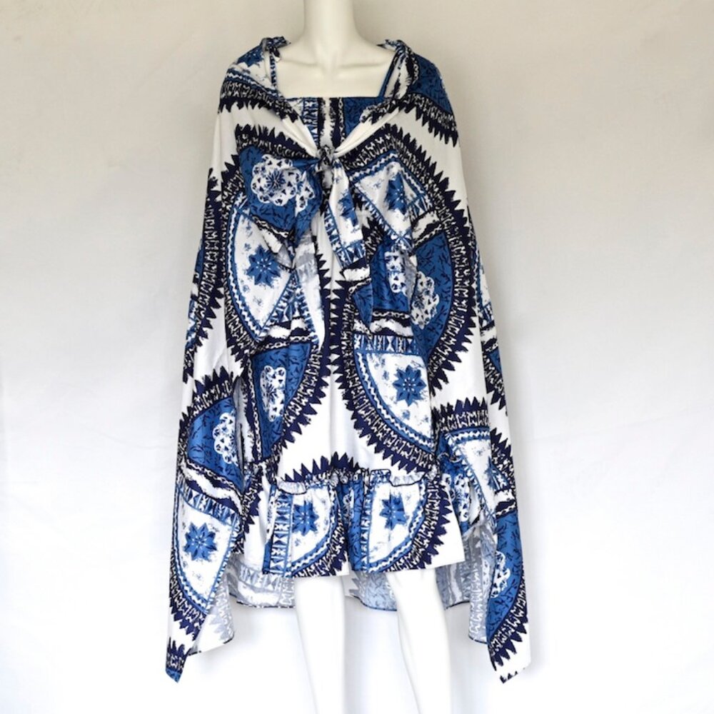 Waltah Clarke's Hawaii 1970's Flounced Dress & Cape Ensemble